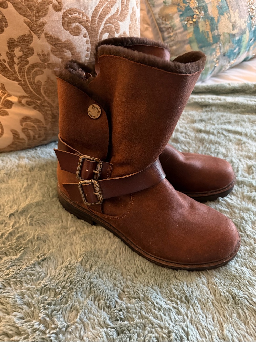 Blowfish Brown Shearling-Lined Buckle Ankle Boots